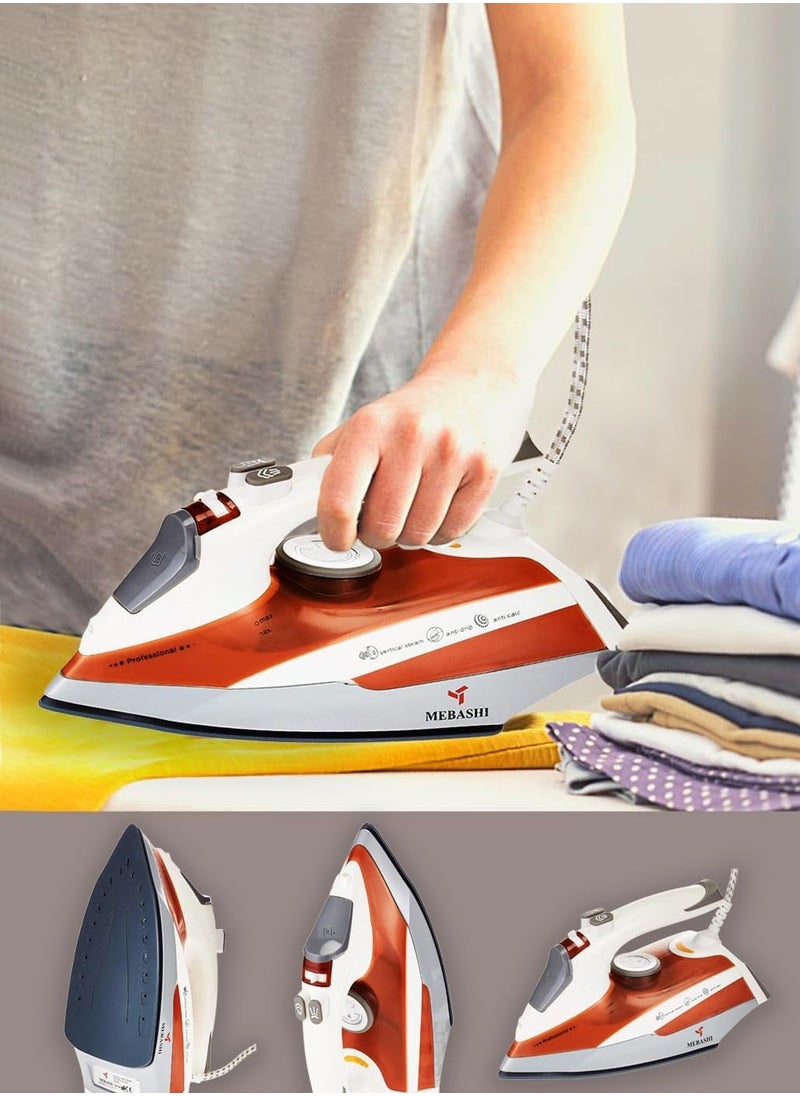 MEBASHI Compact Ceramic Steam Iron - 160ml,(2000W) Orange (ME-SIR5007)