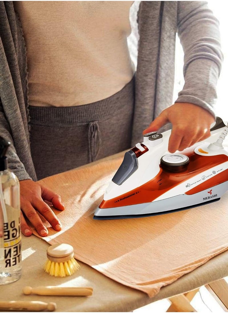 MEBASHI Compact Ceramic Steam Iron - 160ml,(2000W) Orange (ME-SIR5007)