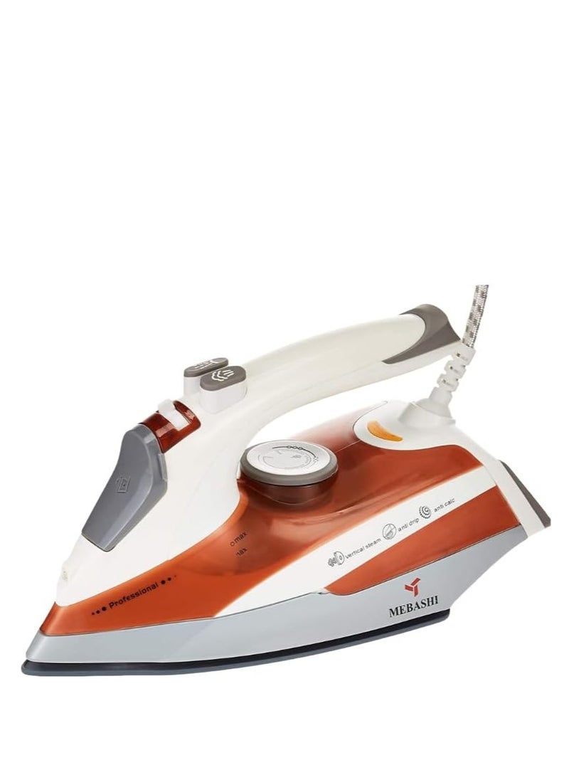 MEBASHI Compact Ceramic Steam Iron - 160ml,(2000W) Orange (ME-SIR5007)