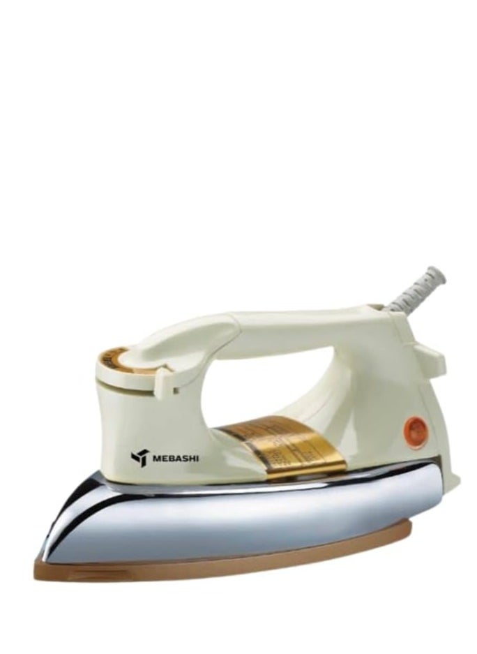 MEBASHI Heavy Dry Iron - Elegant White with Golden Ceramic Soleplate, Thermostat Control, and Overheat Safety Protection(ME-IR3000W) (1000-1200W)