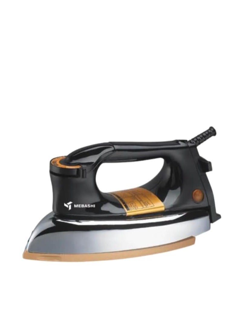 MEBASHI Heavy Dry Iron - Sleek Black with Golden Ceramic Soleplate, Thermostat Control, and Overheat Safety Protection (ME-IR3000B)(1000-1200W)