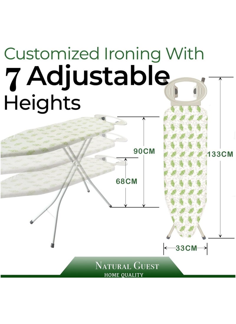 Trendify Full Size 133 * 33 CM Ironing Board, Upgraded Iron Tray Thick Stable Iron Board with 7 Levels of Height Adjustable Up to 90CM and 3-Layer Cushion, Foldable and Space-Saving Iron Table Stand