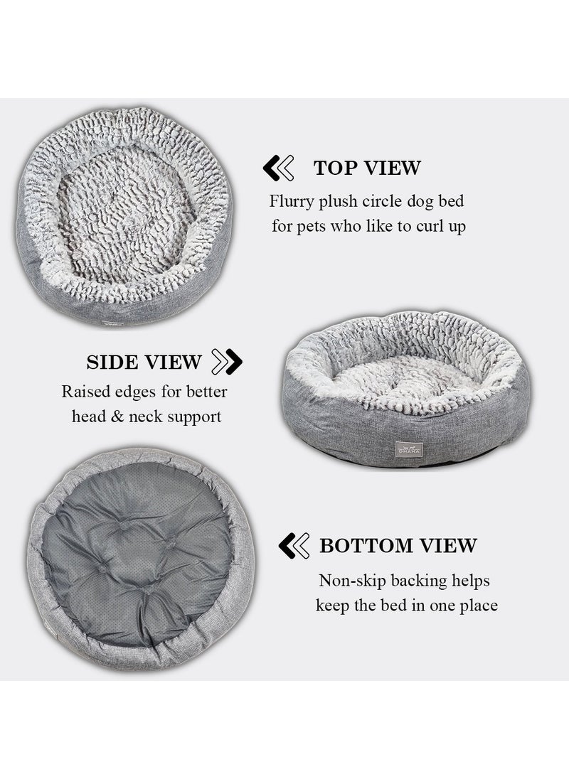 Dog bed with Soft plush material, Comfortable and Warm bed, Pet bed with round shape, Anti-slip button, Washable and Breathable, Cozy donut bed for small to medium dogs 60 cm (Grey)