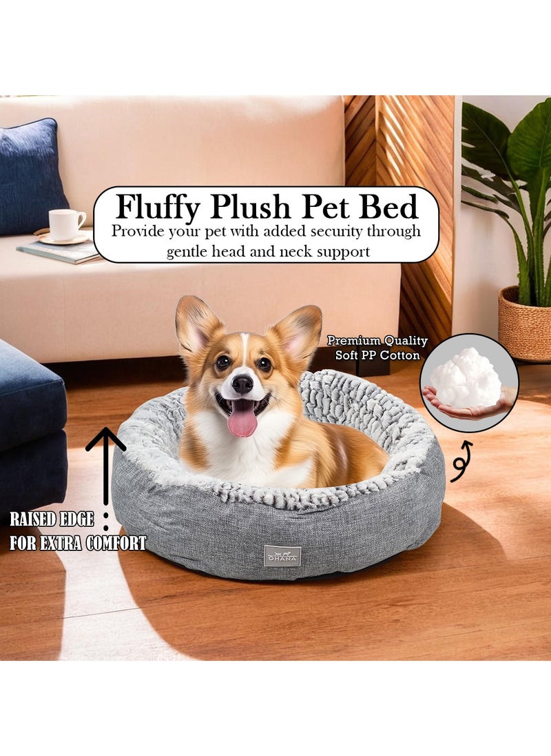 Dog bed with Soft plush material, Comfortable and Warm bed, Pet bed with round shape, Anti-slip button, Washable and Breathable, Cozy donut bed for small to medium dogs 60 cm (Grey)