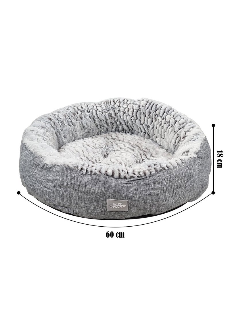 Dog bed with Soft plush material, Comfortable and Warm bed, Pet bed with round shape, Anti-slip button, Washable and Breathable, Cozy donut bed for small to medium dogs 60 cm (Grey)