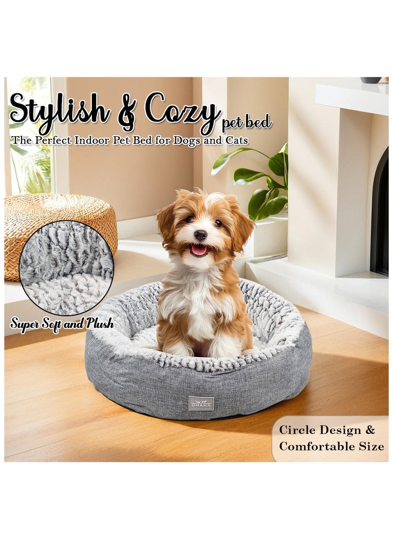Dog bed with Soft plush material, Comfortable and Warm bed, Pet bed with round shape, Anti-slip button, Washable and Breathable, Cozy donut bed for small to medium dogs 60 cm (Grey)
