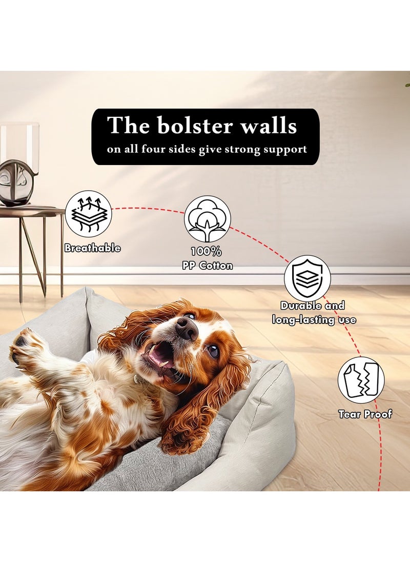Dog bed with Anti-slip button, Reversible pillow, Water resistant, and Plush material dog bed, Washable pet sofa, Idea for Small to Medium breeds, 75 cm (Beige)