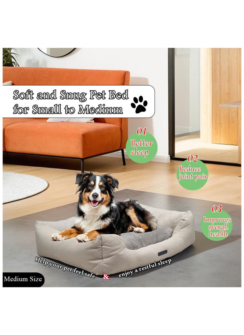 Dog bed with Anti-slip button, Reversible pillow, Water resistant, and Plush material dog bed, Washable pet sofa, Idea for Small to Medium breeds, 75 cm (Beige)