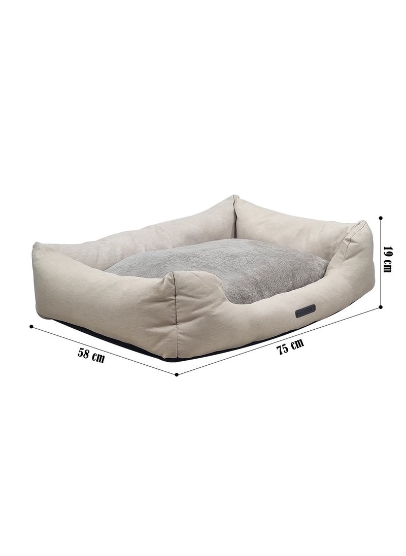 Dog bed with Anti-slip button, Reversible pillow, Water resistant, and Plush material dog bed, Washable pet sofa, Idea for Small to Medium breeds, 75 cm (Beige)