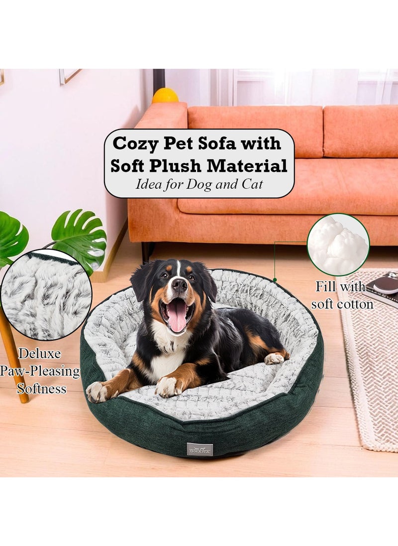 Dog kennel with Plush Material, Round shape, Raised edges, and Non-slip button, Pet Nest for Indoor pets, Idea for Dogs and Cats, Breathable, and Washable 60 cm (Dark-green)