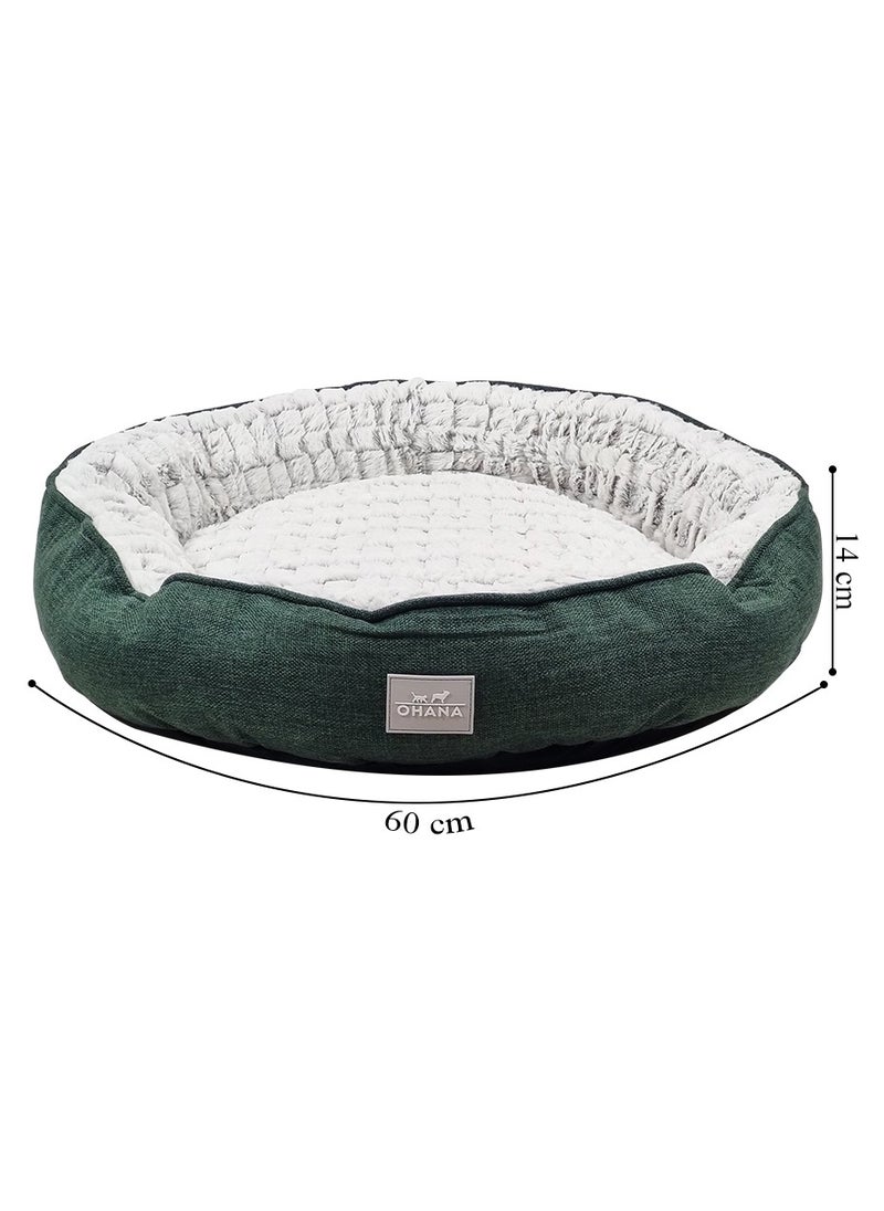 Dog kennel with Plush Material, Round shape, Raised edges, and Non-slip button, Pet Nest for Indoor pets, Idea for Dogs and Cats, Breathable, and Washable 60 cm (Dark-green)