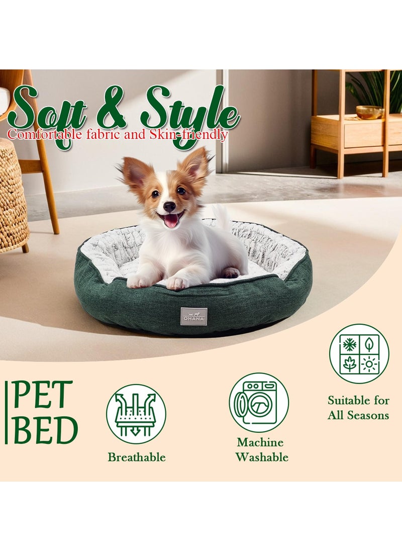 Dog kennel with Plush Material, Round shape, Raised edges, and Non-slip button, Pet Nest for Indoor pets, Idea for Dogs and Cats, Breathable, and Washable 60 cm (Dark-green)