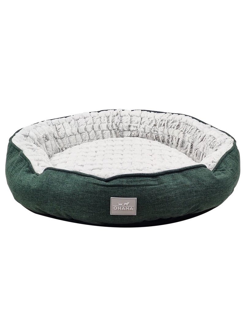 Dog kennel with Plush Material, Round shape, Raised edges, and Non-slip button, Pet Nest for Indoor pets, Idea for Dogs and Cats, Breathable, and Washable 60 cm (Dark-green)