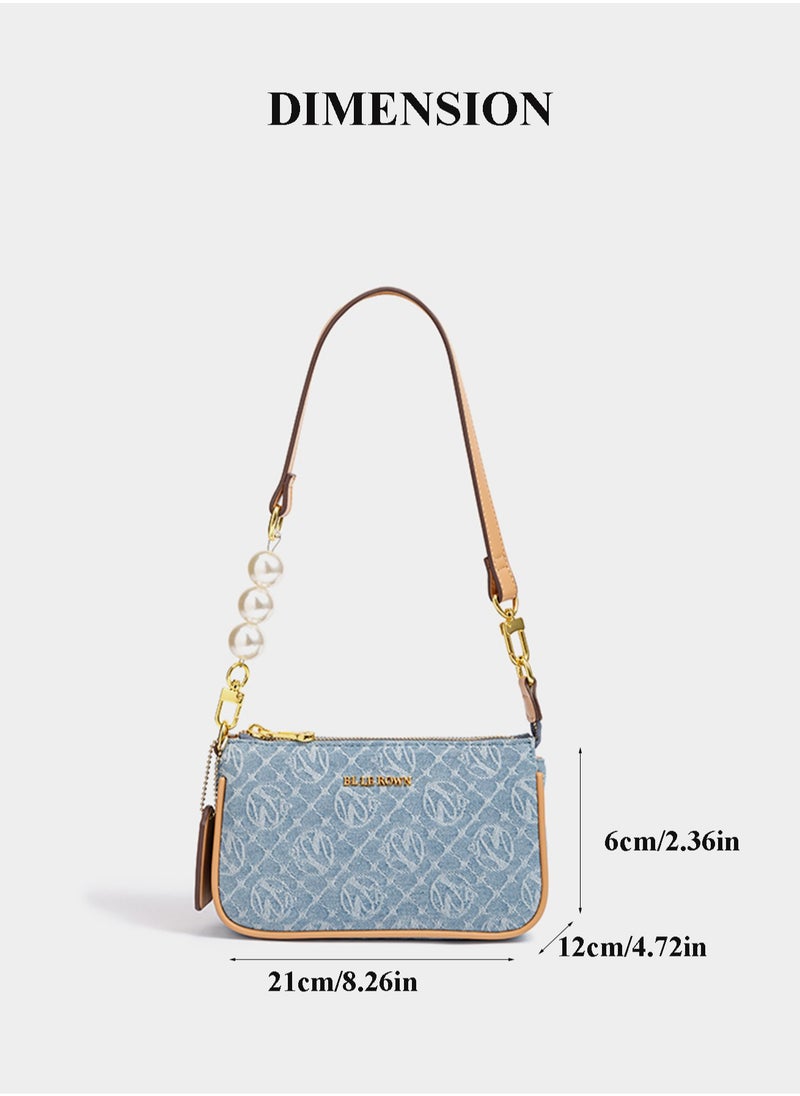 Minimalist Fashionable Handbag With Pearl Decoration For Women,Lightweight Casual Shoulder Bag