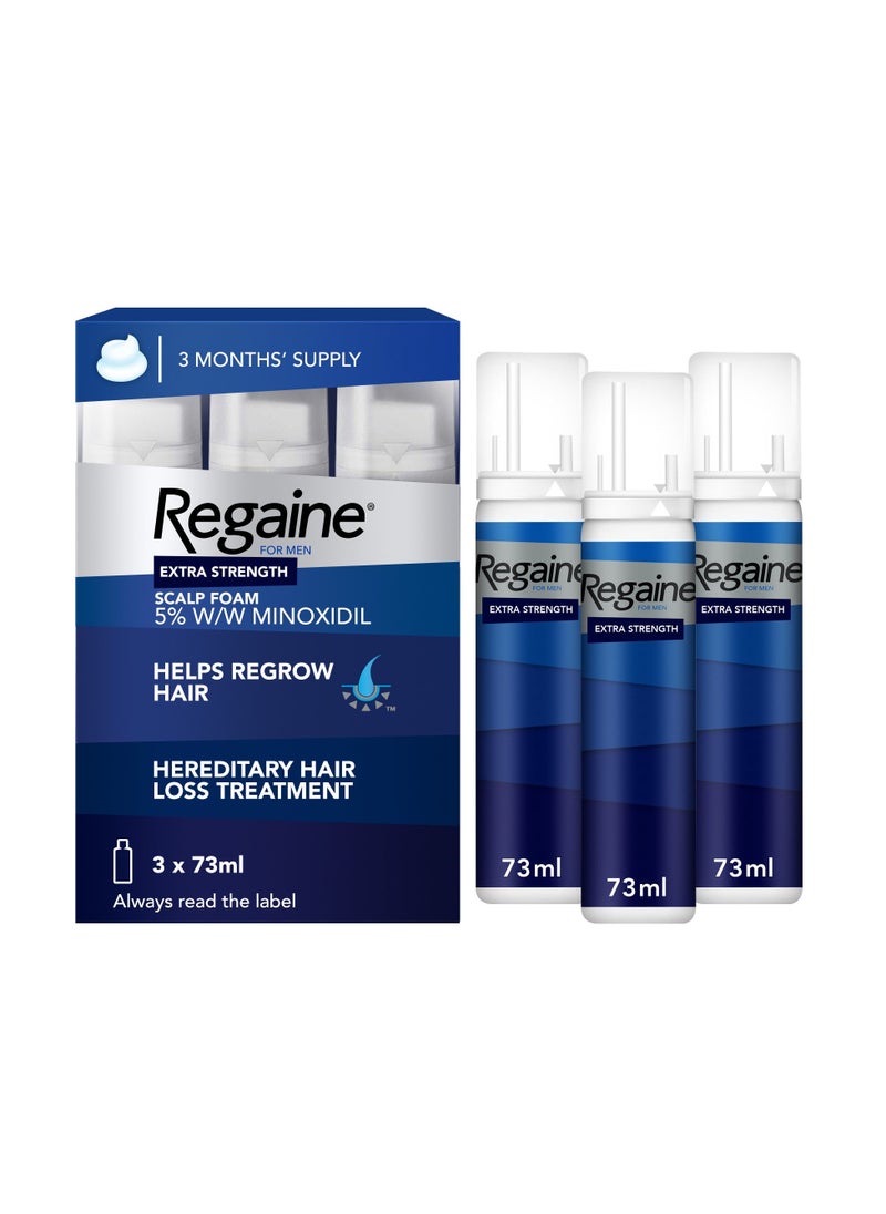 Regaine For Men 5% Minoxidil Extra Strength Topical Hair Regrowth Foam 73ml, Pack of 3's