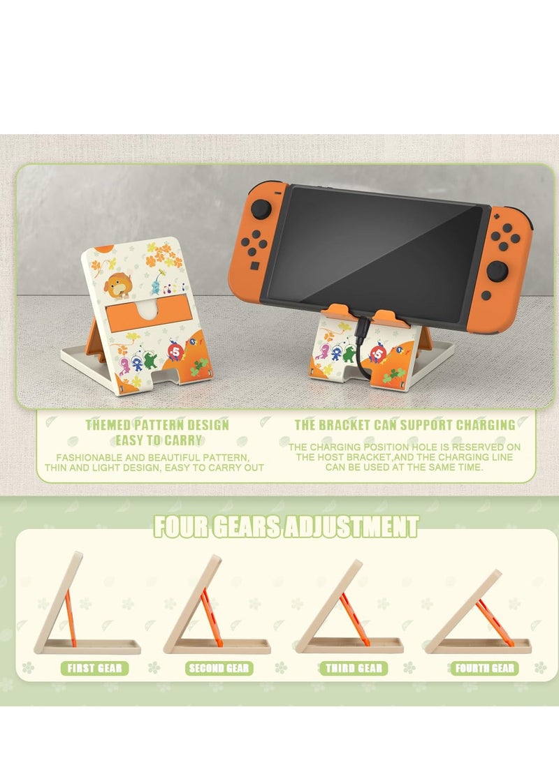 Switch Carrying Case Set Cute Switch Case Bundle for Pikmin Fans with Switch OLED Protective Cover Screen Protector Playstand and Thumb Caps Storage Bag Compatible with Switch OLED and Accessories