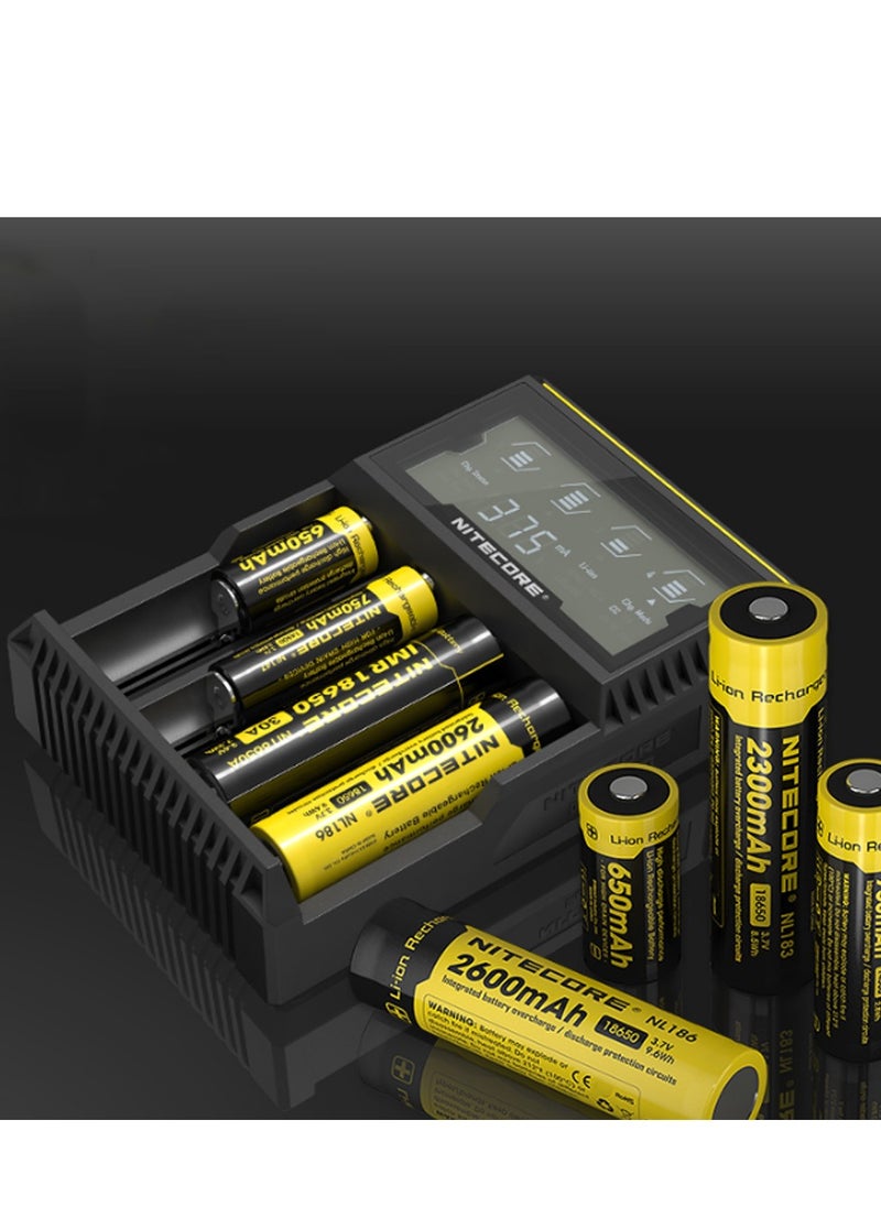 NITECORE D4 Digicharger LCD Display Universal Battery Charger for 18650, 14500, 16340, 26650, 18350 Li-ion Rechargeable Batteries, Smart Charging with Multiple Safety Features, Includes Charging Cable