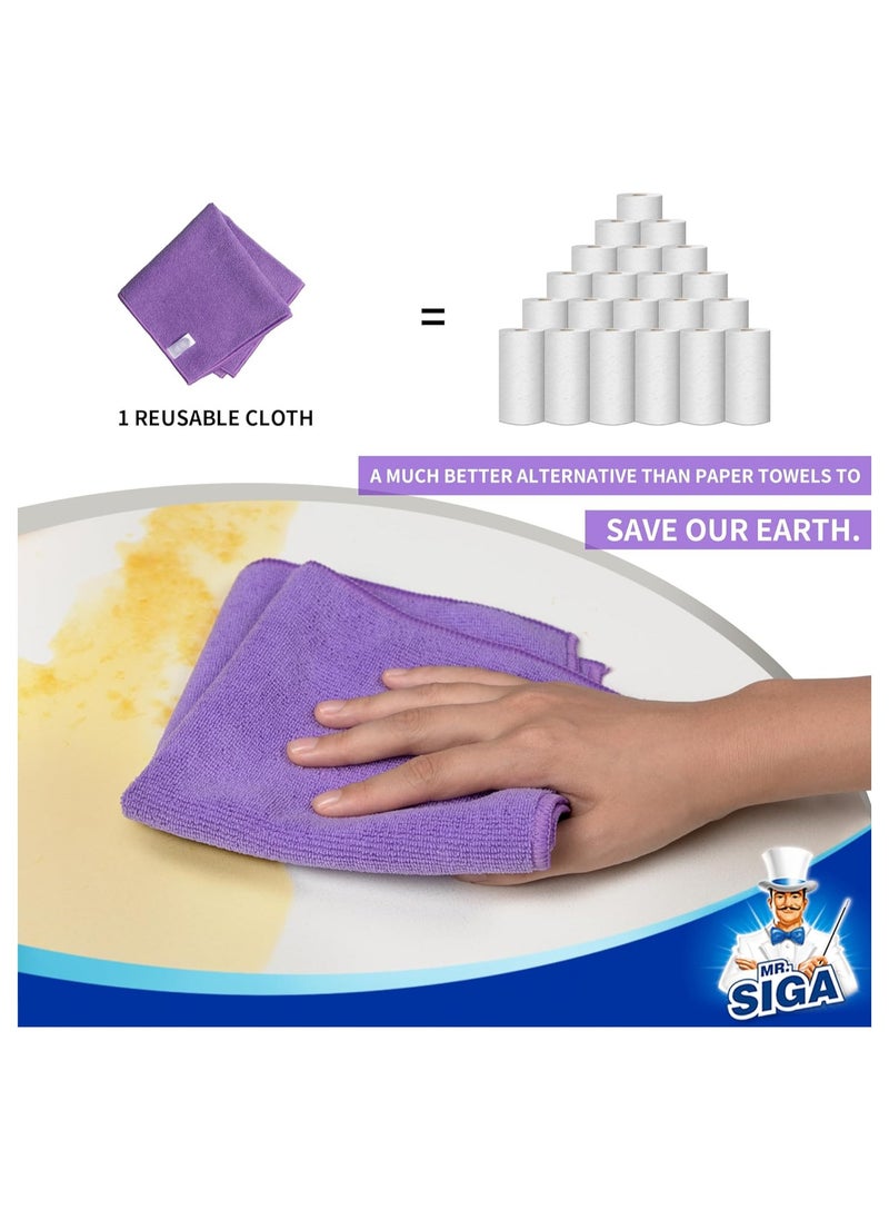 12Pcs Kitchen Absorbent Dish Cloths, Microfiber Cleaning Cloths, Quick Drying Reusable Cleaning Tea Towels, Nonstick Oil Washable Rags, Multi-Purpose Dish Towels for Kitchen, Purple - 30 x 30 cm