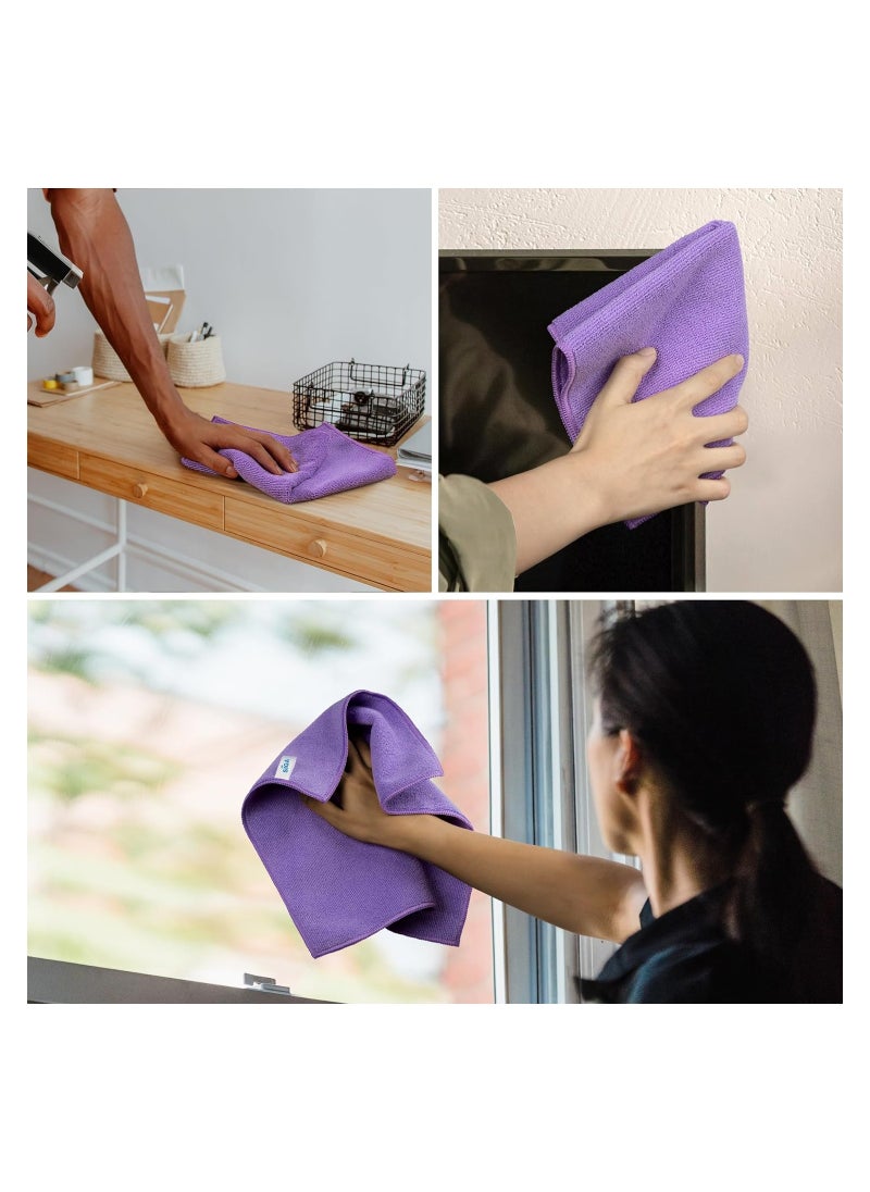 12Pcs Kitchen Absorbent Dish Cloths, Microfiber Cleaning Cloths, Quick Drying Reusable Cleaning Tea Towels, Nonstick Oil Washable Rags, Multi-Purpose Dish Towels for Kitchen, Purple - 30 x 30 cm