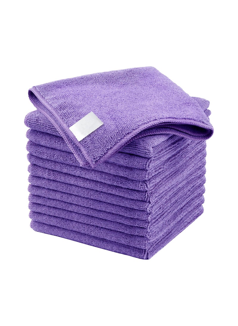 12Pcs Kitchen Absorbent Dish Cloths, Microfiber Cleaning Cloths, Quick Drying Reusable Cleaning Tea Towels, Nonstick Oil Washable Rags, Multi-Purpose Dish Towels for Kitchen, Purple - 30 x 30 cm