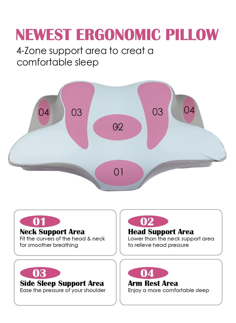 Cervical Pillow Neck Pillow for Pain Relief Sleeping, Orthopedic Contour Memory Foam Pillows for Bed with Cooling Pillow Covers, Adjustable Ergonomic Pillows for Back Stomach Side Sleeper - Blue