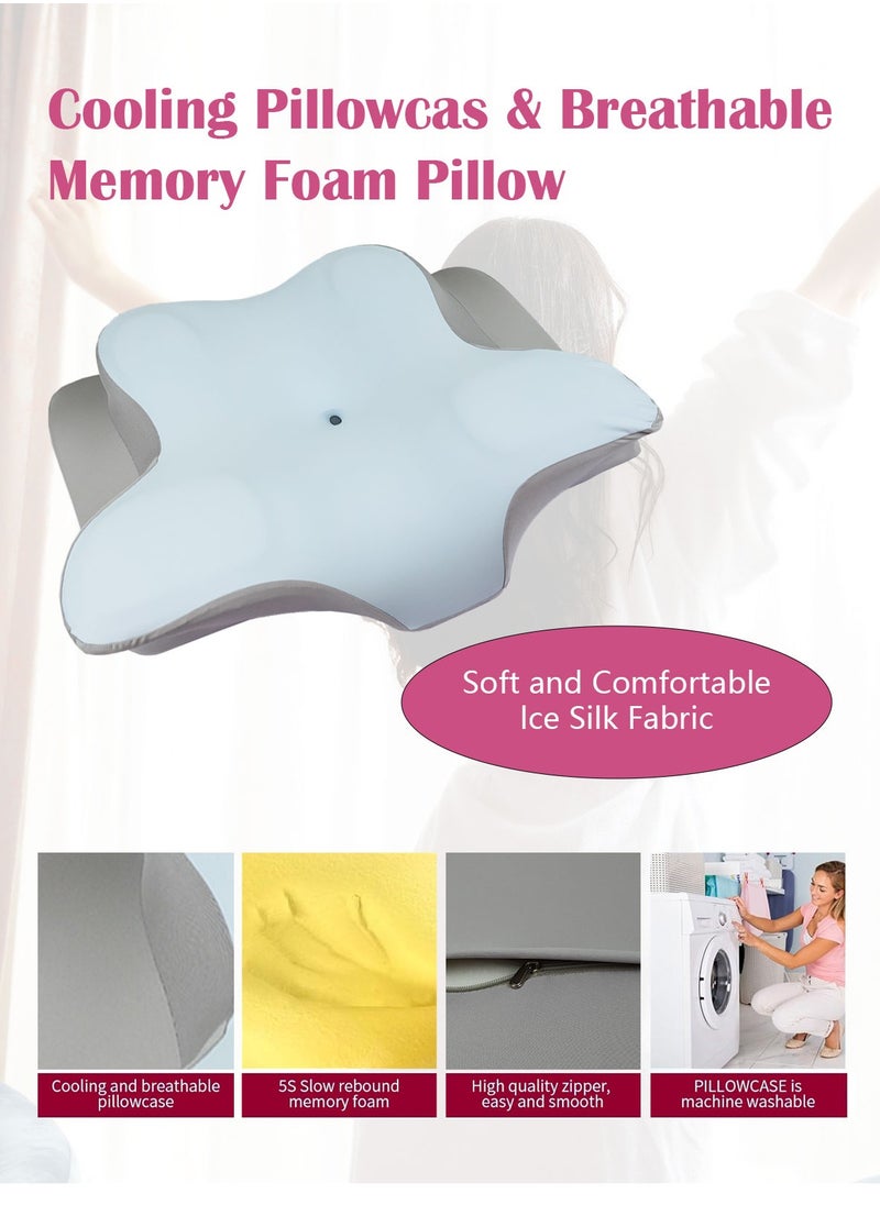 Cervical Pillow Neck Pillow for Pain Relief Sleeping, Orthopedic Contour Memory Foam Pillows for Bed with Cooling Pillow Covers, Adjustable Ergonomic Pillows for Back Stomach Side Sleeper - Blue