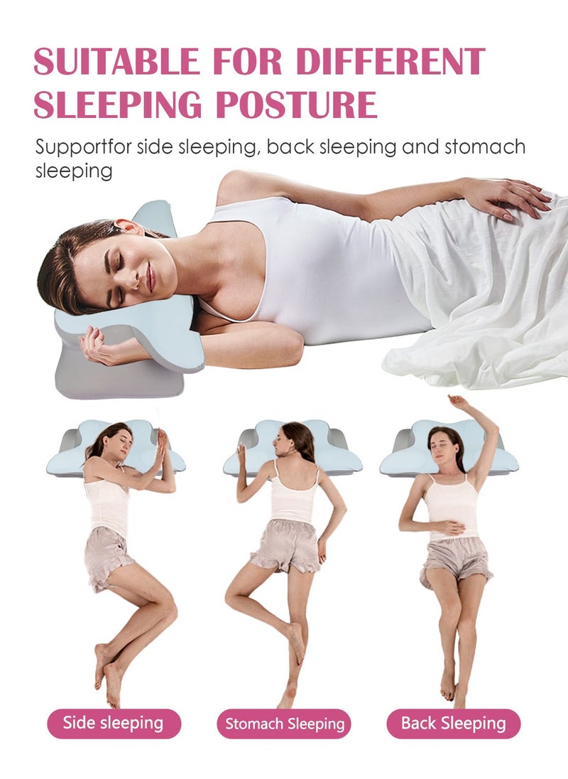 Cervical Pillow Neck Pillow for Pain Relief Sleeping, Orthopedic Contour Memory Foam Pillows for Bed with Cooling Pillow Covers, Adjustable Ergonomic Pillows for Back Stomach Side Sleeper - Blue