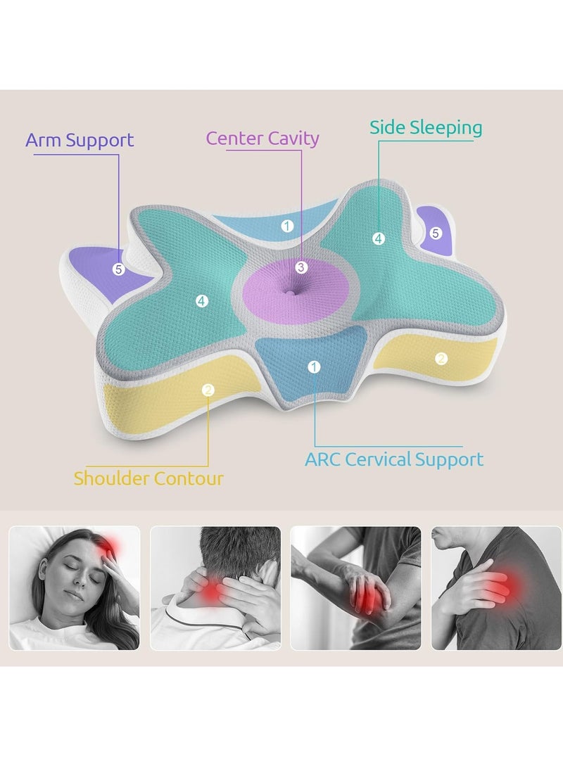 Cervical Pillow Neck Pillow for Pain Relief Sleeping, Orthopedic Contour Memory Foam Pillows for Bed with Cooling Pillow Covers, Adjustable Ergonomic Pillows for Back Stomach Side Sleeper - Grey