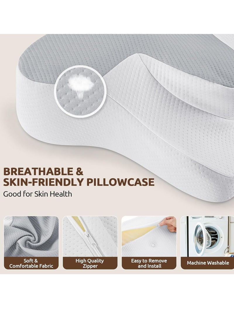 Cervical Pillow Neck Pillow for Pain Relief Sleeping, Orthopedic Contour Memory Foam Pillows for Bed with Cooling Pillow Covers, Adjustable Ergonomic Pillows for Back Stomach Side Sleeper - Grey