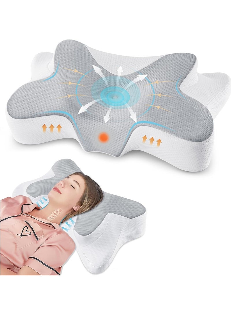 Cervical Pillow Neck Pillow for Pain Relief Sleeping, Orthopedic Contour Memory Foam Pillows for Bed with Cooling Pillow Covers, Adjustable Ergonomic Pillows for Back Stomach Side Sleeper - Grey