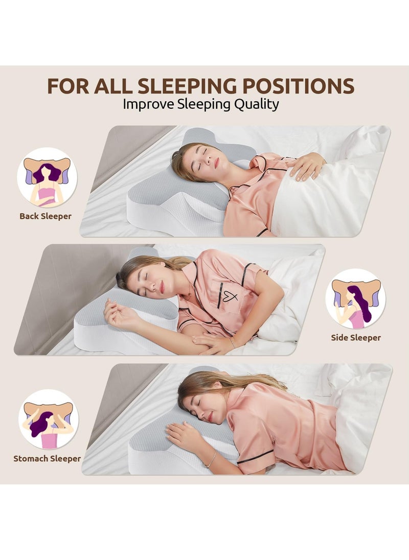 Cervical Pillow Neck Pillow for Pain Relief Sleeping, Orthopedic Contour Memory Foam Pillows for Bed with Cooling Pillow Covers, Adjustable Ergonomic Pillows for Back Stomach Side Sleeper - Grey