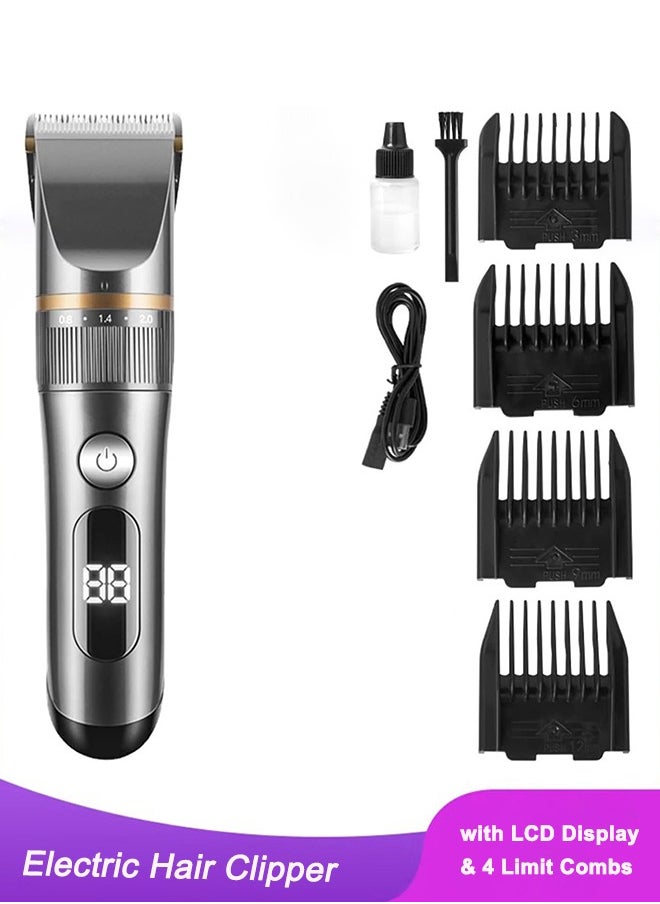 Electric Hair Clipper for Men, Rechargeable Cordless Hair Trimming with LCD Display & 4 Limit Combs, Beard Trimmer Hair Cutting Kit for Barbers and Stylists