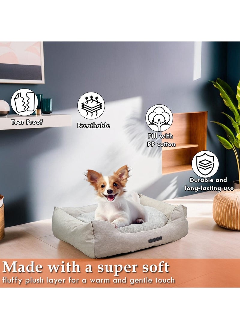 Dog bed with Removable Cushion, Breathable, PP cotton, and Durable, Idea for Indoor Cats and Dogs, Non-slip Bottom, Waterproof, Soft edges, and Small size 63 cm (Beige)