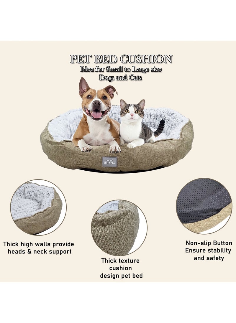 Pet bed for Small to Large dogs and cats, Dog kennel with Soft plush material, Warm and Comfortable bed, Indoor pet bed with Anti-slip button, Washable & Breathable 72 cm (Khaki)