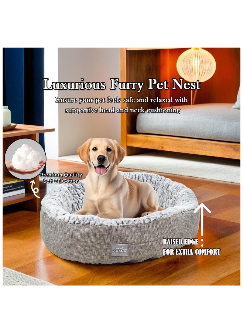 Pet bed with Non-slip base, Machine washable, Breathable, and Soft plush material, Indoor bed cushion for small to medium dogs, Round shape pet bed 60 cm (Beige)