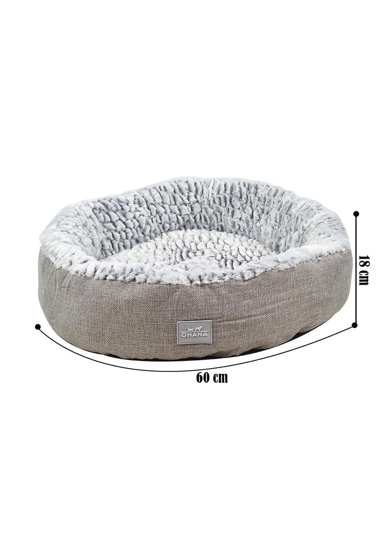 Pet bed with Non-slip base, Machine washable, Breathable, and Soft plush material, Indoor bed cushion for small to medium dogs, Round shape pet bed 60 cm (Beige)