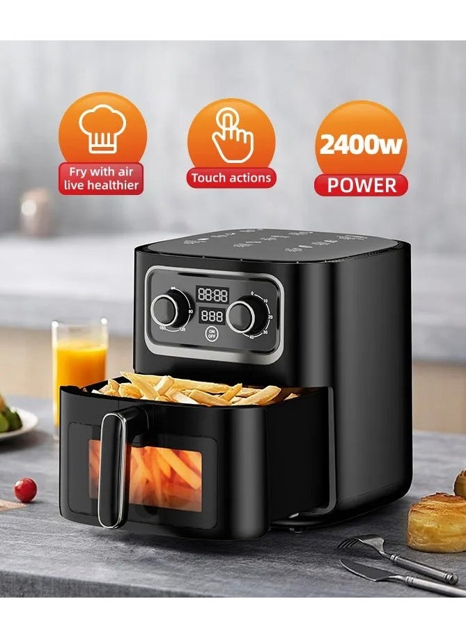 10L  Air Fryer Oven with LED Digital Touch Screen Visual Window, 360 Degree Full Baking, Non-Stick Cooking Surface Dishwasher Safe Basket, Black