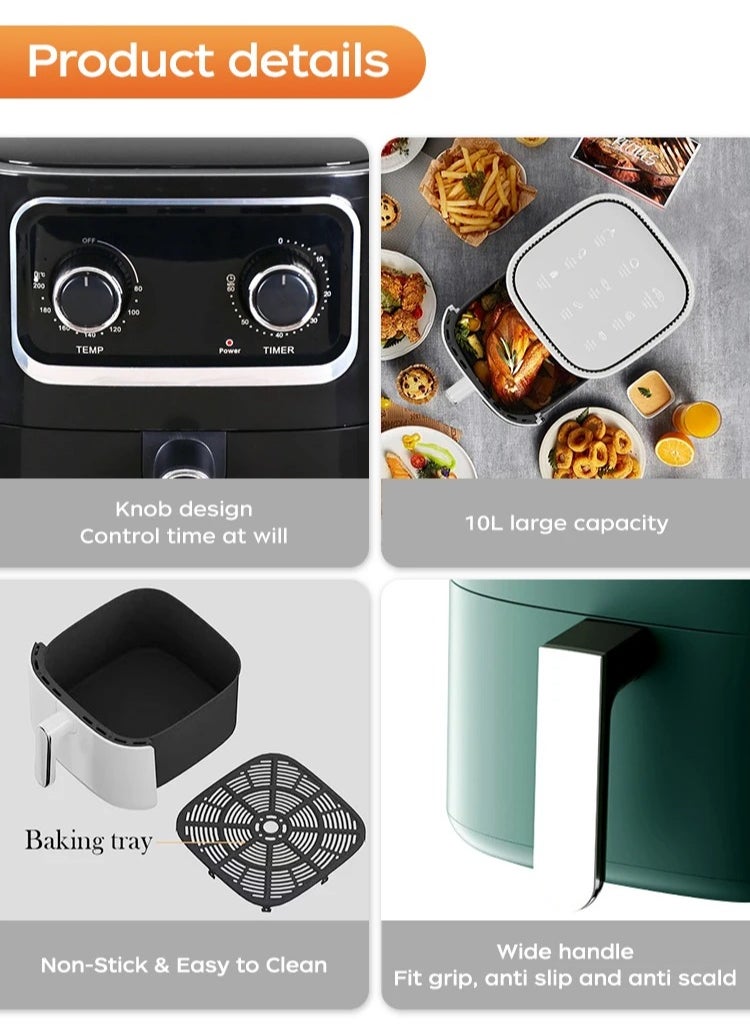 10L  Air Fryer Oven with LED Digital Touch Screen Visual Window, 360 Degree Full Baking, Non-Stick Cooking Surface Dishwasher Safe Basket, Black