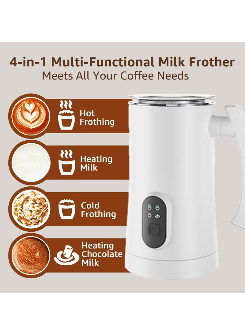 4-in-1 Electric Milk Frother and Steamer, 11.8oz/350ml Automatic Hot & Cold Foam Maker for Coffee, Latte, Cappuccino, Hot Chocolate (White Edition)