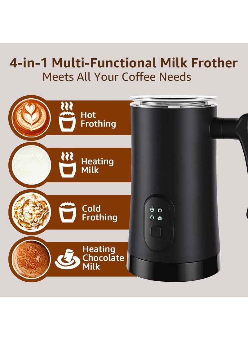 4-in-1 Electric Milk Frother and Steamer, 11.8oz/350ml Automatic Hot & Cold Foam Maker for Coffee, Latte, Cappuccino, Hot Chocolate (Black Edition)