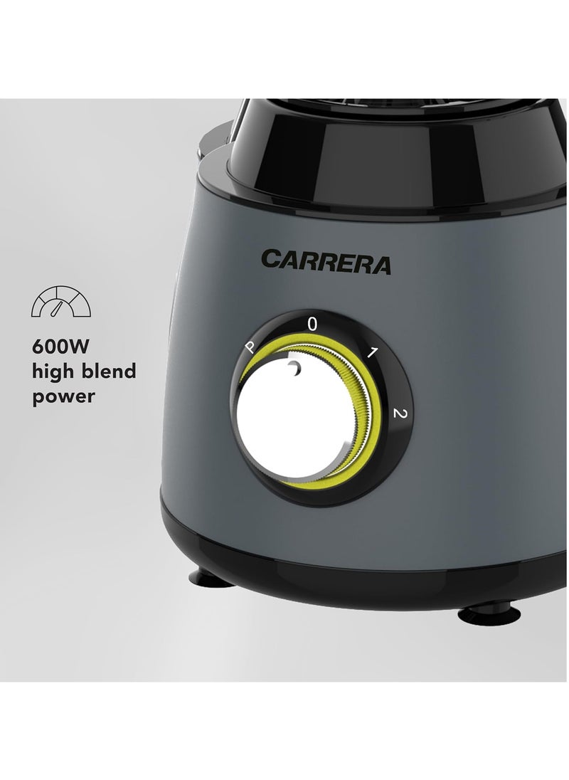 CARRERA 3-in-1 Blender No 567– 600W Power, 1.5L Capacity, SS304 Blades, Copper Motor, 2-Speed Control with Pulse, Medium & Small Grinder, Overheat Protection