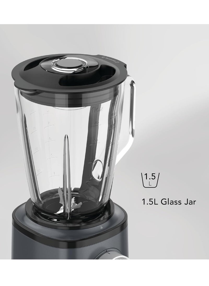 CARRERA Digital Table Blender No 654 - 1.5L Glass Jar, 6 Stainless Steel Blades, 10 Adjustable Speeds, Preset Programs, LED Display, Double Safety Lock, 18,000 RPM