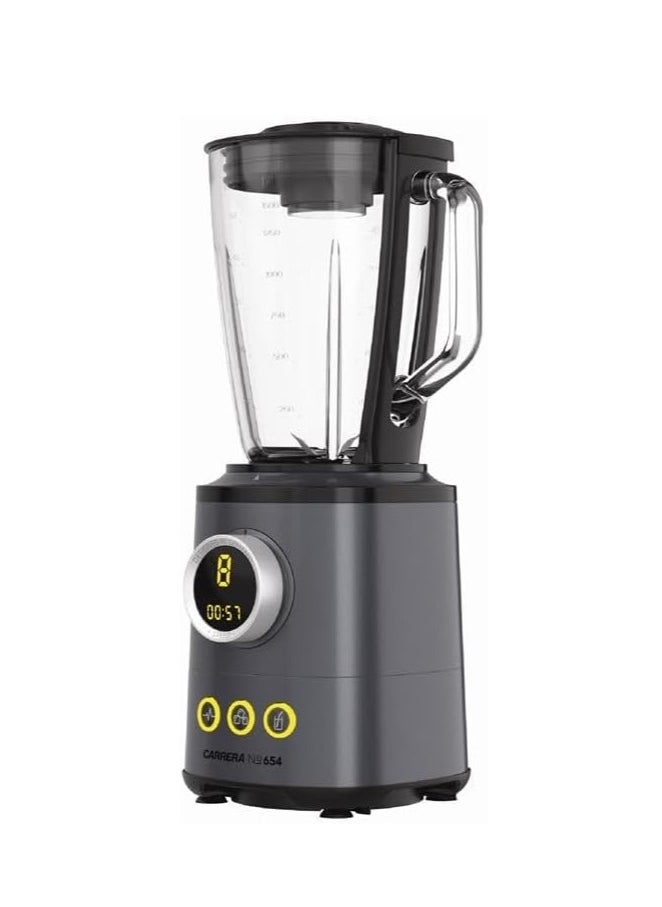 CARRERA Digital Table Blender No 654 - 1.5L Glass Jar, 6 Stainless Steel Blades, 10 Adjustable Speeds, Preset Programs, LED Display, Double Safety Lock, 18,000 RPM