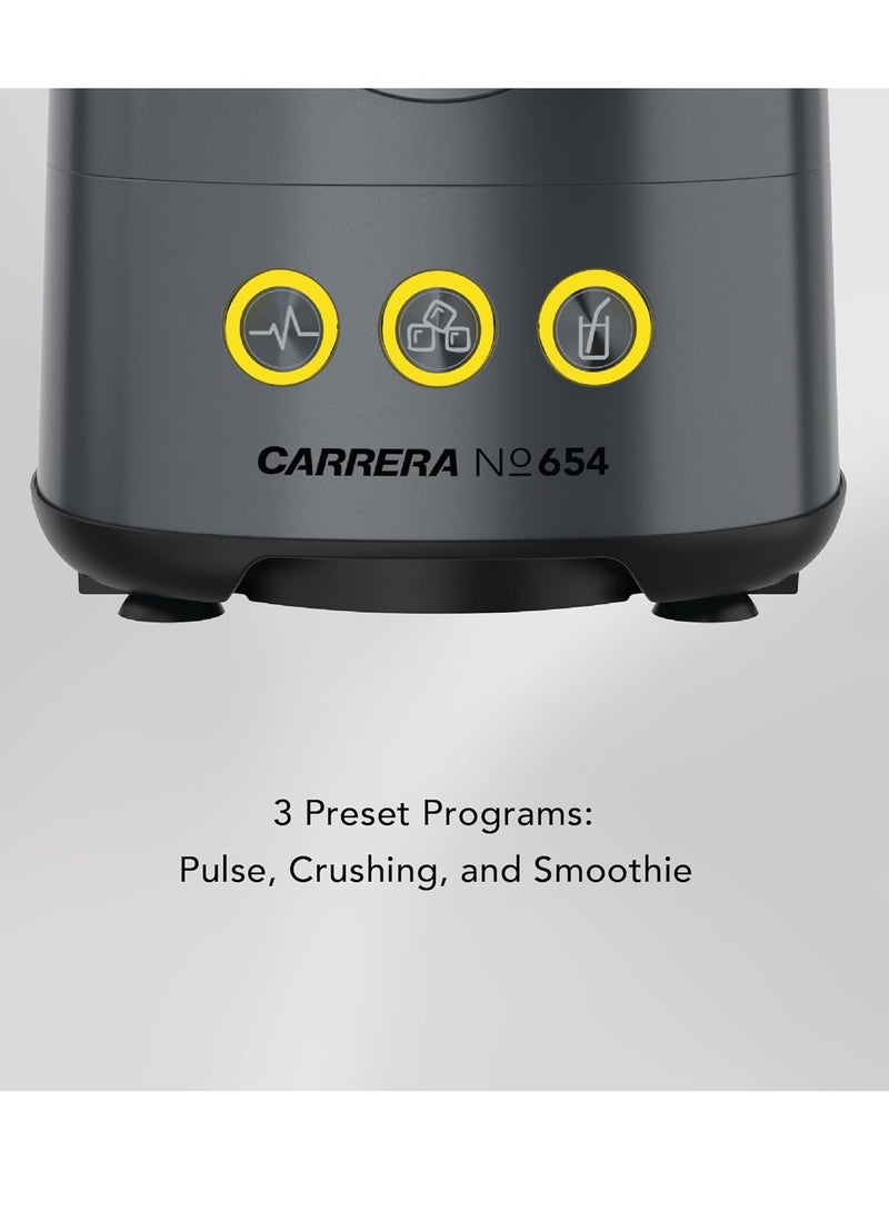 CARRERA Digital Table Blender No 654 - 1.5L Glass Jar, 6 Stainless Steel Blades, 10 Adjustable Speeds, Preset Programs, LED Display, Double Safety Lock, 18,000 RPM