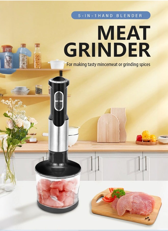 5 In 1 Hand Blender,800w Electric Immersion Blender with Beaker, Chopper, Milk Frother, Whisker, Frother, for Baby Food,Soup, Sauce,KM-1153