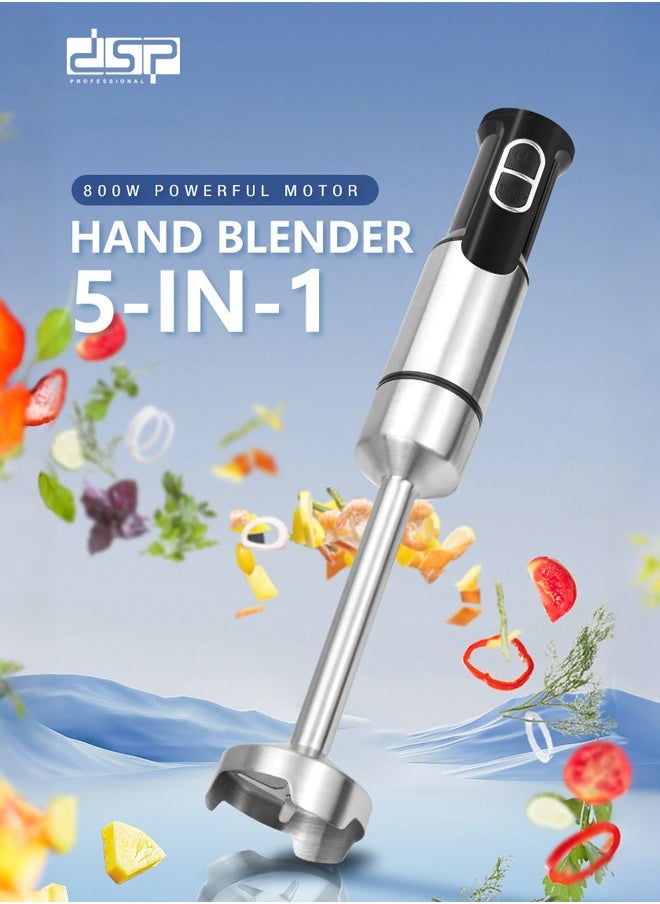 5 In 1 Hand Blender,800w Electric Immersion Blender with Beaker, Chopper, Milk Frother, Whisker, Frother, for Baby Food,Soup, Sauce,KM-1153