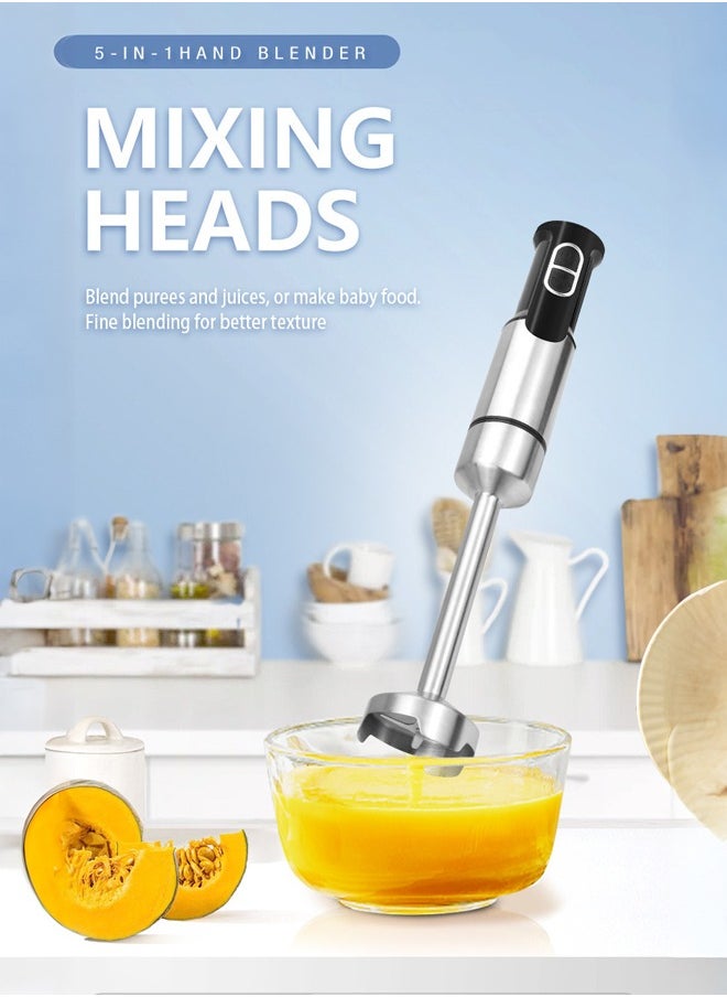 5 In 1 Hand Blender,800w Electric Immersion Blender with Beaker, Chopper, Milk Frother, Whisker, Frother, for Baby Food,Soup, Sauce,KM-1153
