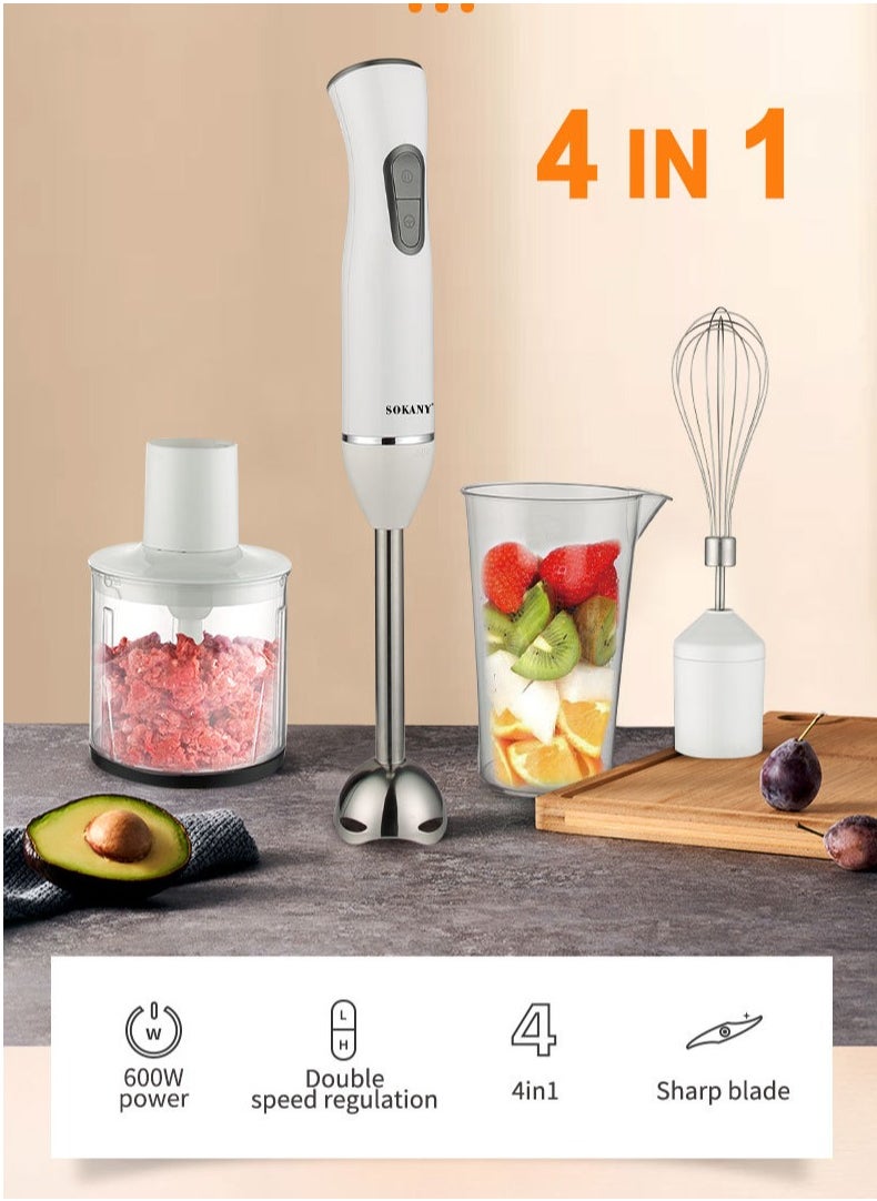 Multifunctional Electric blender, 4 in 1 Hand Blender with Choper and Whisk,600W SK-02004,White