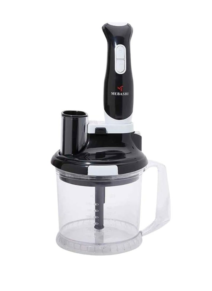 MEBASHI ME-HBL1001B 14 in 1 Hand Blender, Variable Speed, Long Life DC Motor, Turbo Button, Unique C Blade, Ergonomic Design, Black-White (450W)