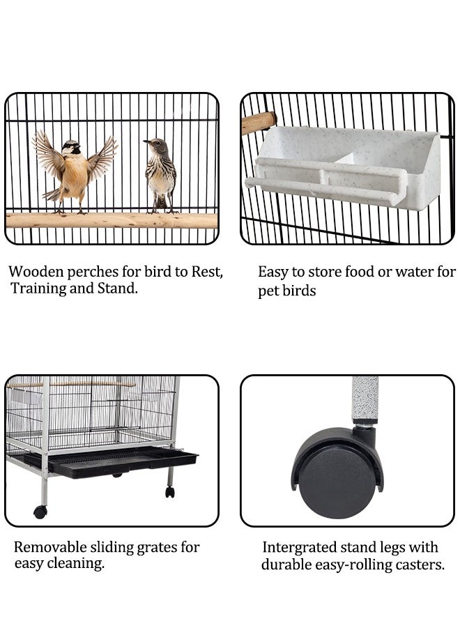 Large birdcage with a Perch stand, Removable tray, Feeding bowls, and Wheels for Love birds, Conure, Cockatiel, and other medium-sized birds 136 cm (Gray and Black)